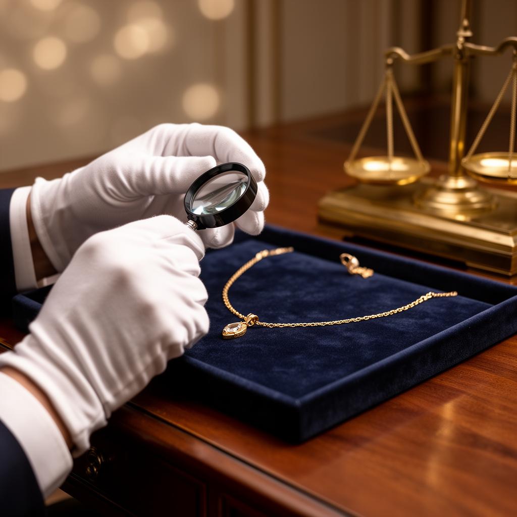 Expert taxeert gouden ketting met loep en weegschaal in Amersfoort